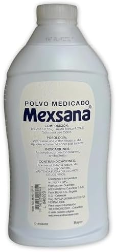Authentic Mexsana imported foot deodorant powder showing bottle size and branding.