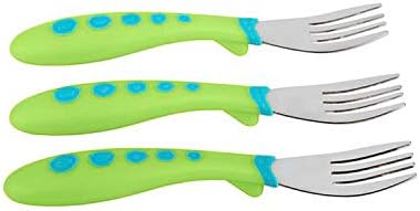 Three NUK First Essentials forks for toddlers in blue and green colors