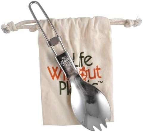 Stainless steel foldable travel spork in open and closed position