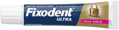 Fixodent strongest hold cream applied as thin strip on clean dry denture surface