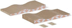 Amazon Basics corrugated cat scratcher board with orange geometric pattern side details.