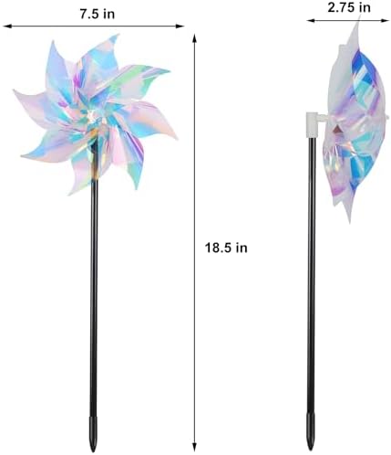 Close up of Hausse bird repellent pinwheel with stake