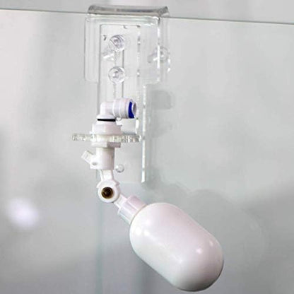 Side profile of the SENSTREE aquarium sump water level controller mounted firmly on tank glass with nylon screws.