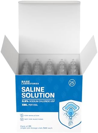 Base Laboratories saline solution vials beside a nebulizer