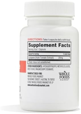 365 Whole Foods Market plant based antioxidant lycopene capsules supplement facts label