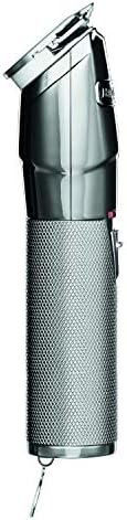 Side view of BaBylissPRO lithium ion hair trimmer showing power switch and metallic knurled grip