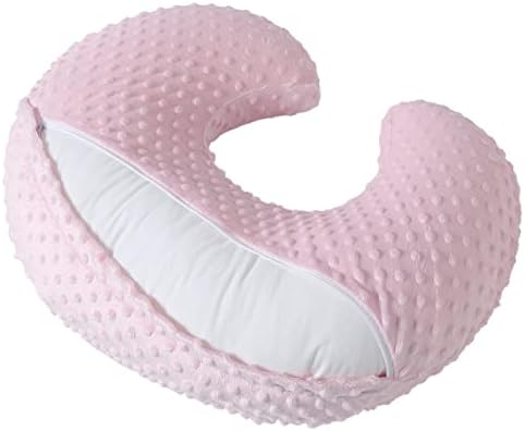 Close up of soft pink minky dots fabric on Donomilo nursing pillow
