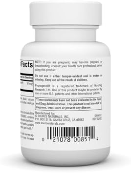 Back label specifications for Source Naturals Proanthocyanidin Complex demonstrating recommended use and serving size.