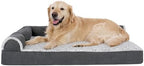 Furhaven Orthopedic Dog Bed for Large Dogs w/ Removable Bolsters & Washable Cover, For Dogs Up to 95 lbs - Two-Tone Plush Faux Fur & Suede L Shaped Chaise - Stone Gray, Jumbo/XL - Image 2