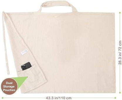 Close up of Infancie breastfeeding cover showing arch neckline