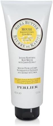 Whipped organic shea butter body moisturizer with Italian lemon extract showing product packaging size details