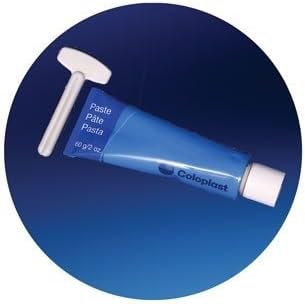 Coloplast Skin Barrier Ostomy Paste front view tube with rolling key for medical stoma care.