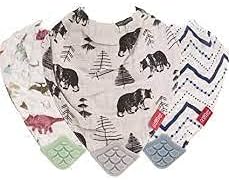 Reversible patterns of Nuby muslin bandana bibs for babies