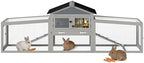 COZIWOW Large 92IN Outdoor Rabbit Hutch with 3 Run Boxes, Weatherproof Bunny Cage with Asphalt Roof & Sunlight Panels, Hands-Free Clean Tray & Metal Wire Mesh, 2-Tier Rest & for 2-3 Rabbits, Grey - Image 3