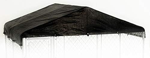 All weather UV protected dog run tarp cover replacement installed over outdoor pet enclosure.