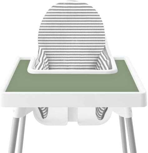 Mintlyfe baby high chair tray mat in sage green showing finger foods layout.