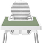 Mintlyfe baby high chair tray mat in sage green showing finger foods layout.