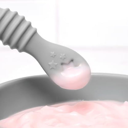 The complete six piece set of PrimaStella soft tip training spoons neatly arranged on a clean surface.