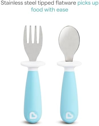 Blue and green Munchkin fork and spoon set for toddlers