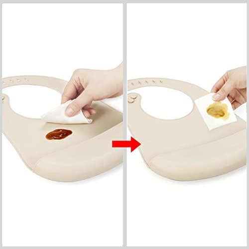 PandaEar durable food grade silicone baby bib flat layout showing the wide protective coverage area