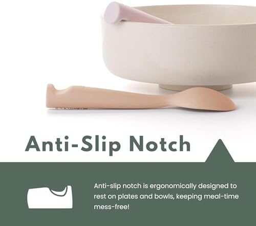 Close up look at the soft flexible tip of the non toxic BPA free toddler training spoon.