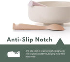 Close up look at the soft flexible tip of the non toxic BPA free toddler training spoon.