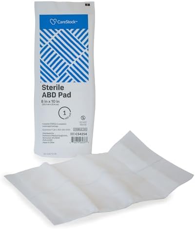 CareStock abdominal pads being carefully unwrapped from their hygienic individual packaging.