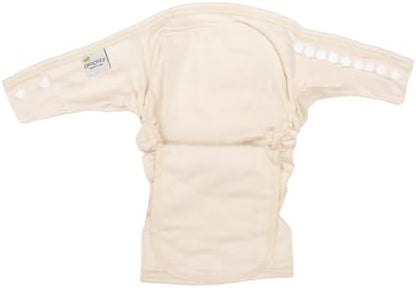 Detailed view of elastic leg bands on fitted diaper