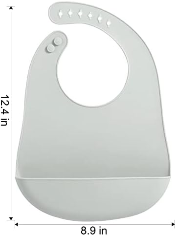 PandaEar silicone toddler feeding bib showing adjustable button neck straps for custom fit