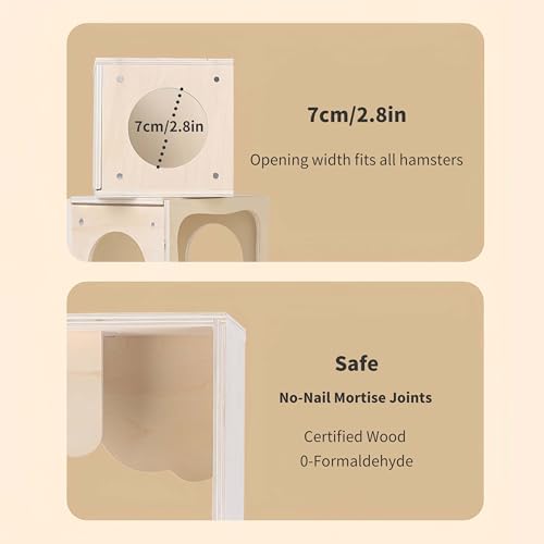 Marchul Magnetic Hamster Hideout Wooden House Chamber for Small Animals Pets Tunnel Exploring Toys for Dwarf Hamsters, Syrian, Gerbils, Hedgehogs, Rats, Mice (Living Room) - Image 7