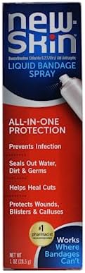 New-Skin waterproof liquid spray canister showing active ingredients and antiseptic benefits