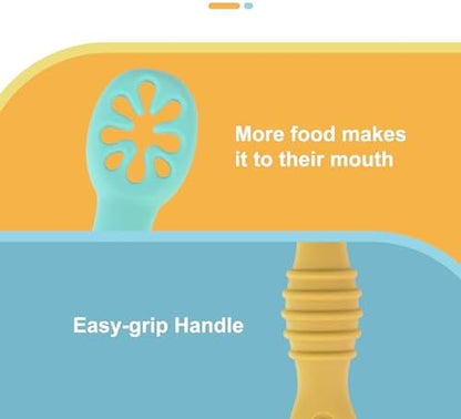 Multicolor first stage baby led weaning spoons for purees and solids.
