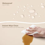 Demonstration of the waterproof surface being wiped clean with a wet cloth on the Knirose mat.