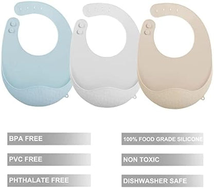 PandaEar silicone bibs showing food catcher pocket