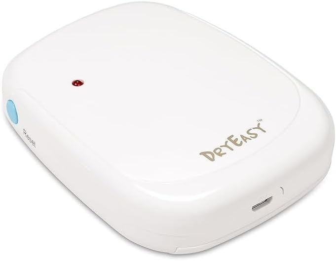 DryEasy Plus white bedside receiver showing volume control and sound selection buttons.