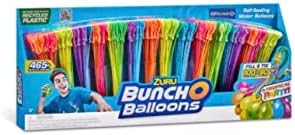Water hose adapter connected to a bunch of tropical colored self sealing balloons