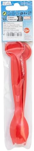 Close up of Spiderman character print on plastic cutlery handles