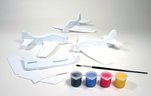 Assembled foam glider plane showing an eighteen centimetre wingspan and protective nose clip