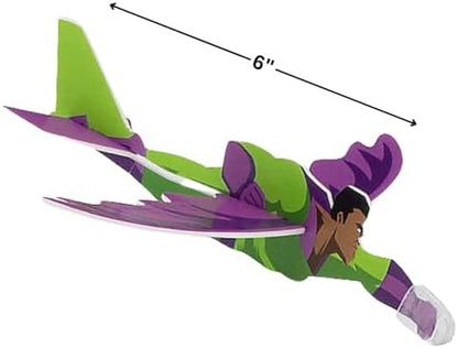 Assembled six inch lightweight superhero foam glider toy airplane ready for outdoor kids party activity play.