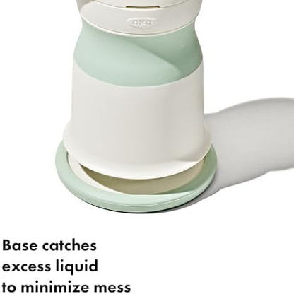 Non slip base and contoured handle design of the Opal baby food mill