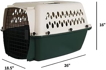 Ruff Maxx heavy-duty pet carrier close-up on the metal squeeze-latch door mechanism