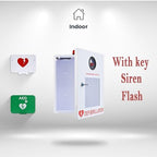 White powder coated steel defibrillator cabinet for office and nursing home use