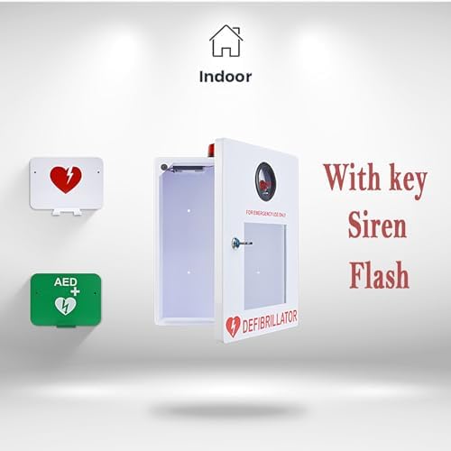 White powder coated steel defibrillator cabinet for office and nursing home use