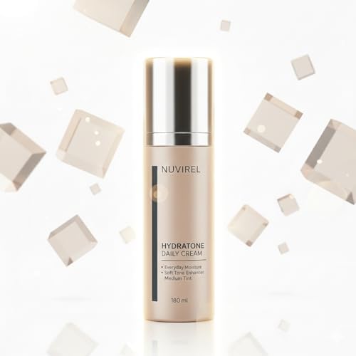 Dermalsure HydraTone medium tint face cream texture shot on a neutral background.