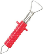 Close-up of spring metal mechanism and plastic coated handle