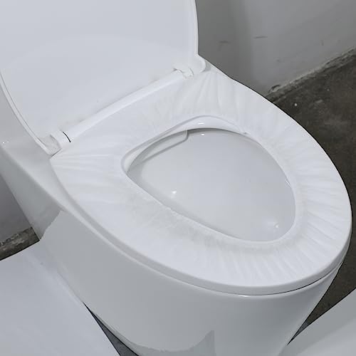 Sliverdew disposable toilet seat cover stretched completely over a western toilet seat.