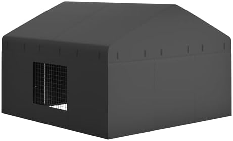 Spacious interior view of the Petony heavy duty metal dog kennel highlighting the six foot interior height for large dogs.