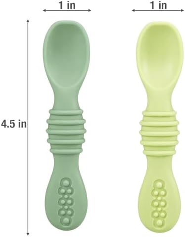 Soft tip silicone infant spoons gentle on tender baby gums