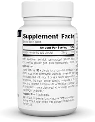 Source Naturals Iron 25mg dietary supplement bottle label details
