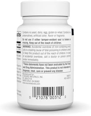 Side view of Source Naturals Iron amino acid chelate supplement bottle